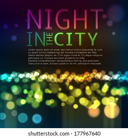 Abstract city background with bokeh lights. Vector illustration