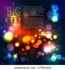 Abstract city background with bokeh lights. Vector illustration