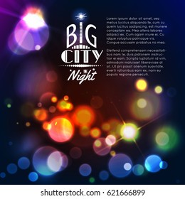 Abstract city background with bokeh lights. Vector illustration