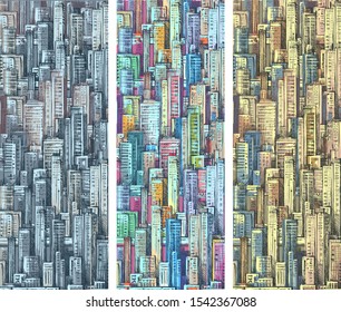 Abstract city background. Hand drawn vector illustration. Vertical banner