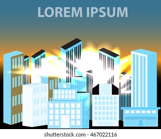 Abstract city background of the setting sun. Vector illustration.