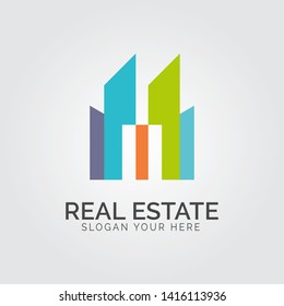 Abstract city building logo design concept. Symbol icon of residential, apartment and city landscape, skyscraper