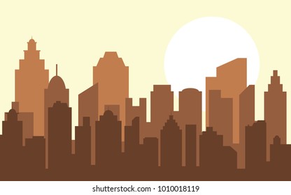Abstract city building skyline. Buildings silhouette. Urban Landscape. Cityscape background in flat style. Modern city landscape.