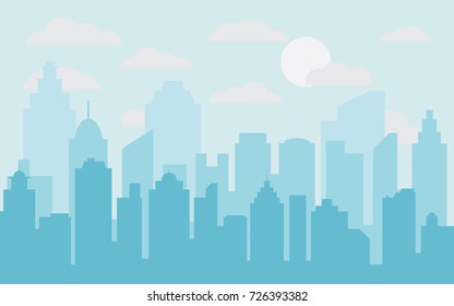 Abstract city building skyline. Buildings silhouette. Urban Landscape. Cityscape background in flat style. Modern city landscape.