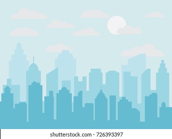 Abstract city building skyline. Buildings silhouette. Urban landscape. Cityscape background in flat style. Modern city landscape.