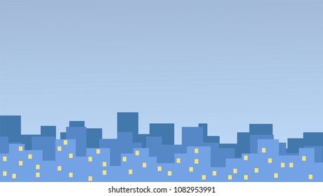 Abstract city building skyline - horizontal web banner background. Morning sky and clouds over city silhouette vector cityscape illustration. Silhouette of the city
