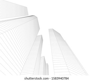 abstract city buildings, architectural drawing 3d