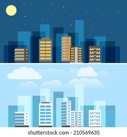 Abstract city buildings illustration set. Flat design