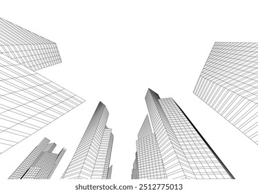 abstract city buildings vector 3d drawing