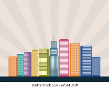 Abstract City With Colorful Skylines And Rays Of Light