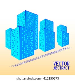 Abstract City. Graphical Blue Silhouette. 3d Illustration. Vector Illustration