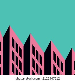 abstract city or houses in soothing colors of pink and blue-green