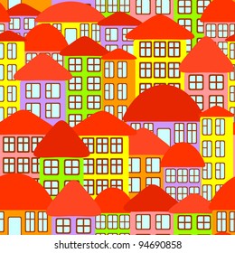 Abstract city landscape. Multicolored houses form a seamless background.
