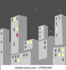 Abstract City landscape at night, vector illustration