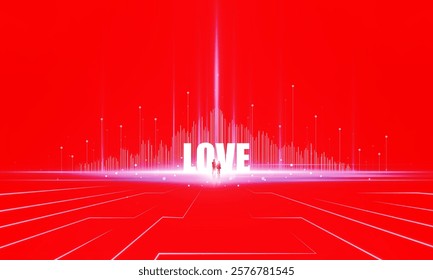 Abstract City with letters LOVE Key Door on men and women holding hands Light background Hitech communication concept innovation background vector design. 