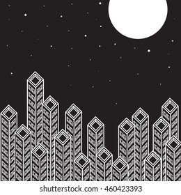 abstract city. line art. Flat Line design graphic image concept, elements layout of Urban Landscape.Creative Work Flow Items. Vector Illustration.background with stars