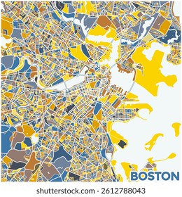 Abstract city map of Boston, USA, with colorful block patterns. Boston, Maasachusetts, USA Map.