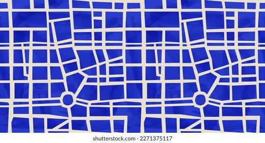 Abstract city map hand drawn illustration seamless pattern. Colorful town gps, urban cartography background print. Watercolor paint geography plan, navigation texture wallpaper.