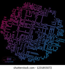 Abstract city map icon in circle. Vector illustration of gradient objects on black background.