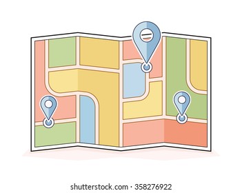 Abstract city map with pointers. Navigation and route illustration. Vector icon for address and contact web page