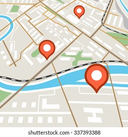 Abstract city map with red pins
