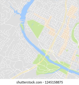 Abstract city map with rivers and parks with classic map application colors range. 