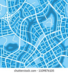 Abstract city map seamless pattern. Illustration of streets, roads and buildings.