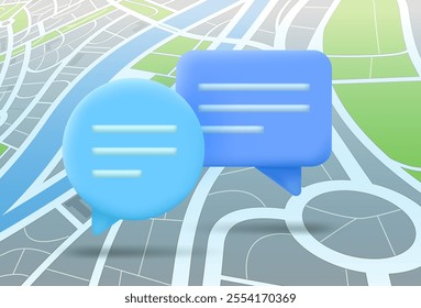 Abstract city map with speech clouds. Communication concept. 3d vector illustration
