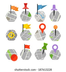 Abstract city map with symbols collection. Design elements