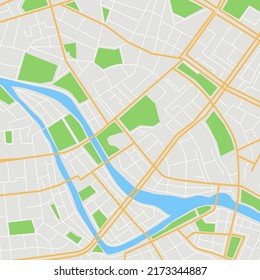 Abstract city map. Top view of the city map with street and river. Vector illustration.