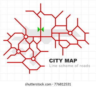 Abstract city map - town streets on the plan. Traffic urban background. Linear road scheme, geolocation. Vector
