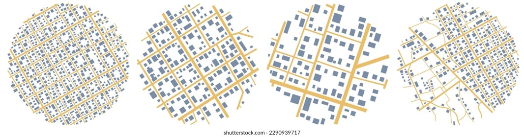 Abstract city maps, background. Top view, view from above. Fictional district plan. Quarter residential buildings. Vector, illustration isolated on white.