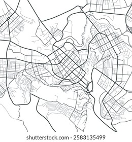 Abstract city navigation map with lines and streets. Black and white urban planning scheme. Plan street map, town road urbanism graphic design. Vector background