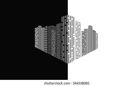 Abstract  city on the black background