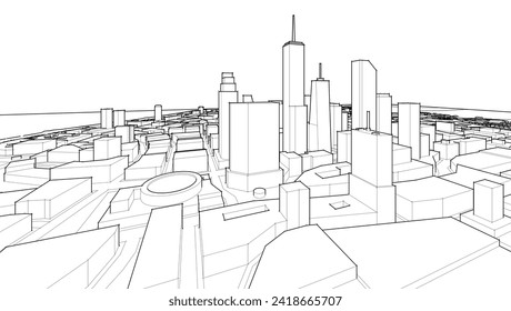abstract city panorama 3d illustration