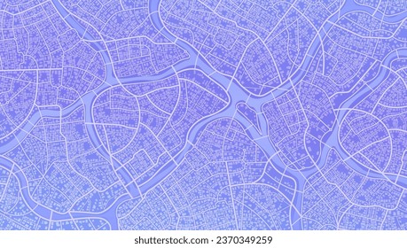 Abstrakte Stadt. Trassenwende, Zielmarke, Markierung. Großer Blick auf die Stadt von oben. Trassenverfolgung und Routenplanung. Hintergrund, Vektorgrafik. Ideal für Transportdesigns, Websites