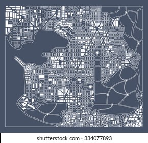 Abstract city plan.  Editable vector street map of a fictional generic town. Retro urban background.