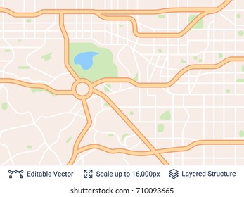 Abstract city plan. Generic city map of imaginary city. Light colored vector illustration.