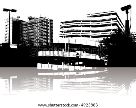 Abstract city security with a reflection and a camera