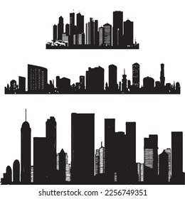 Abstract City Silhouette, Skyline Buildings Icon, Panoramic Urban Symbol, Black Downtown Landscape, City Silhouette Vector Illustration
