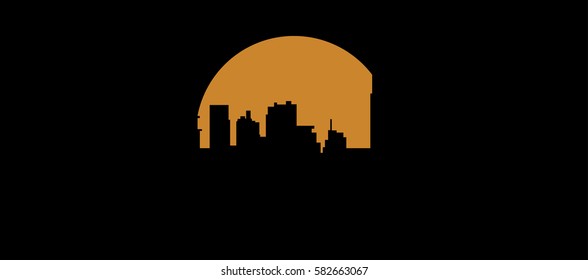Abstract city silhouette and sun
black cityscape vector  illustration