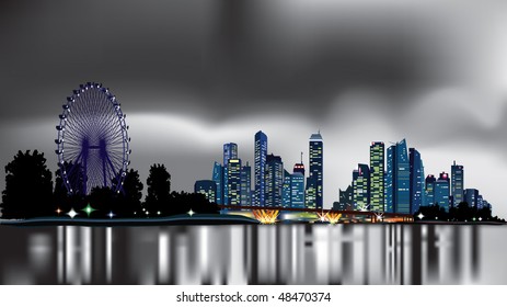 abstract city skyline at night. grayscale background with colorful city