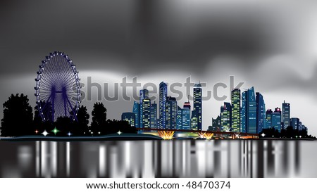 abstract city skyline at night. grayscale background with colorful city