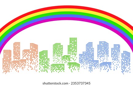 Abstract city skyline with rainbow