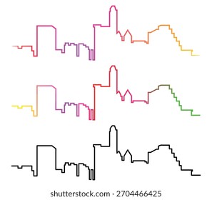 Horizonte Abstractas de la ciudad en colores degradados vibrantes y Ilustración vectorial de arte de línea monocromática sobre fondo blanco para el diseño moderno y conceptos urbanos
