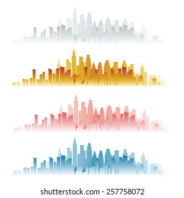 Abstract city skylines in four color versions. Vector illustration