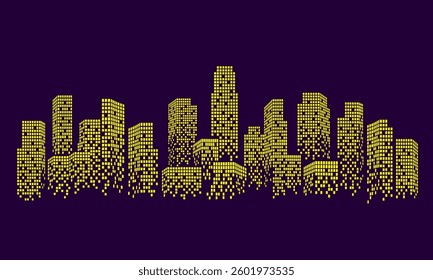 Abstract city skyscraper with many windows, night cityscape decoration.