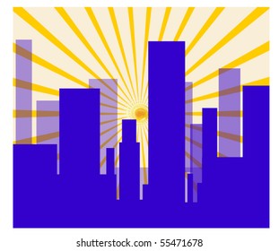 abstract city with sun