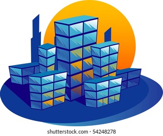 Abstract city at sunset