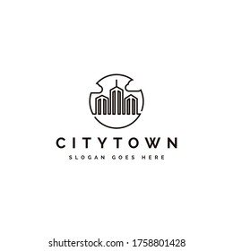 Abstract city town logo icon vector with line art design style on white background